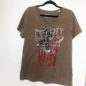 Brown Short Sleeve Patriotic Liberty Graphic Independence Day T-Shirt Size Large